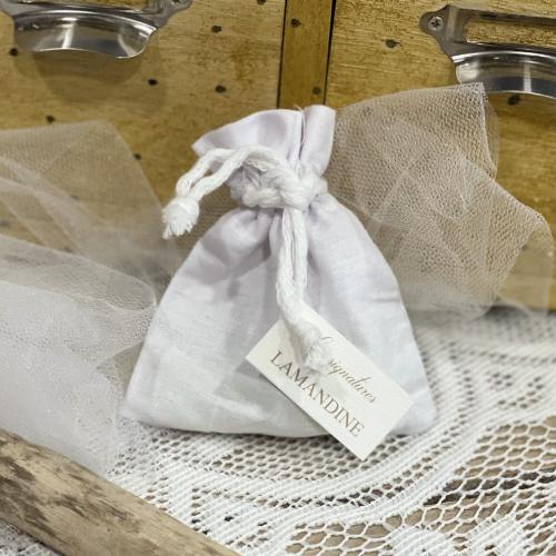 poche de tissus en lin grège cordon de coton naturel - lamandine dragées confiserie