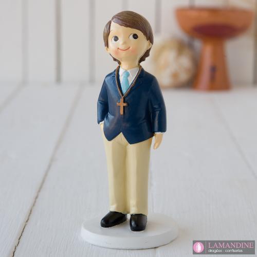 Figurine pour gâteaux garçon de communion avec veste bleue