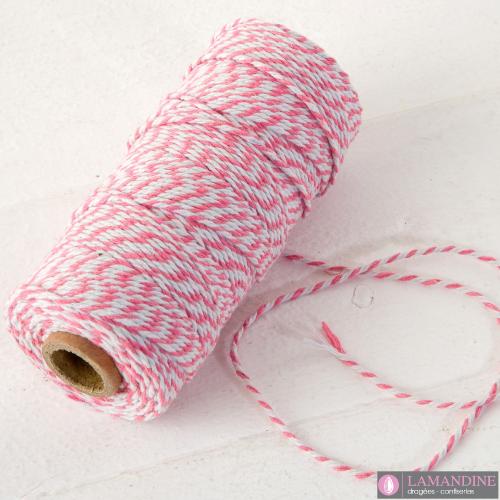 cordon bi colore rose et blanc 100 mètres